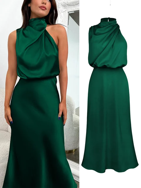 Elegantes Halsrisse Spaghetti Midi Kleid - Image 8