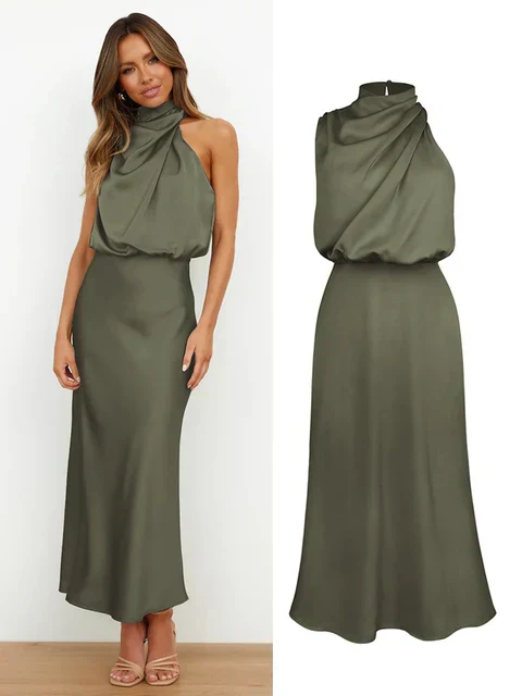 Elegantes Halsrisse Spaghetti Midi Kleid - Image 9