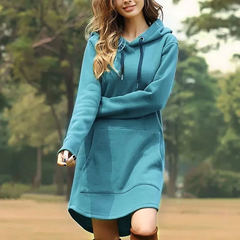 Heidi-Mode | Gemütliches Langes Sweatshirt-Kleid mit Kapuze - Image 5