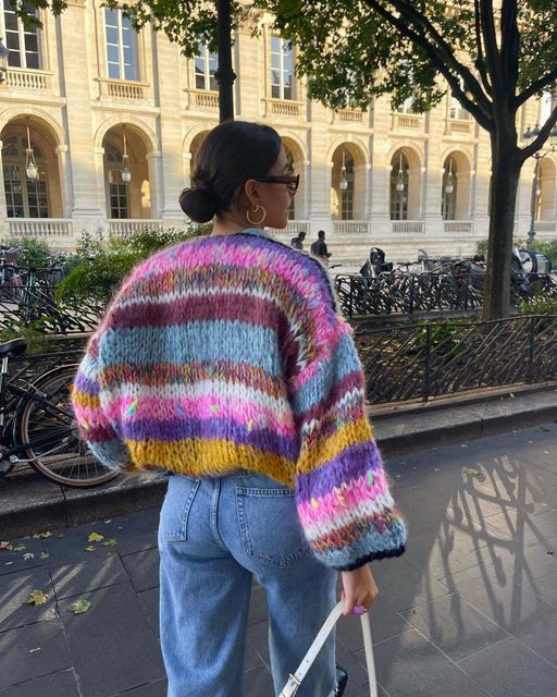 Gestreifte offene Strickjacke - Image 2
