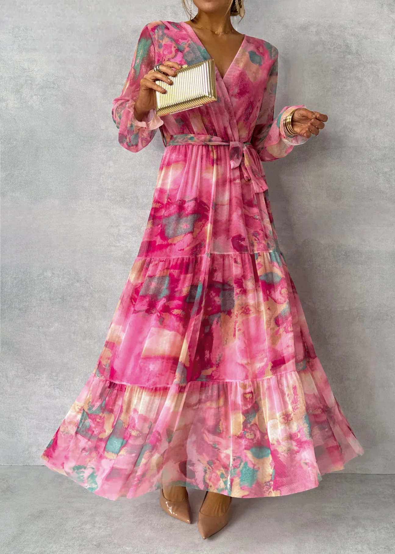 Zartrosa Langarm-Maxikleid - Image 2
