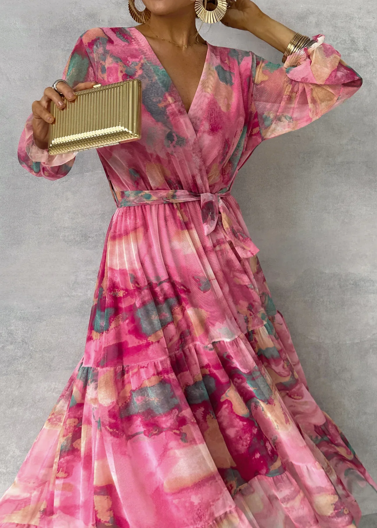 Zartrosa Langarm-Maxikleid - Image 3