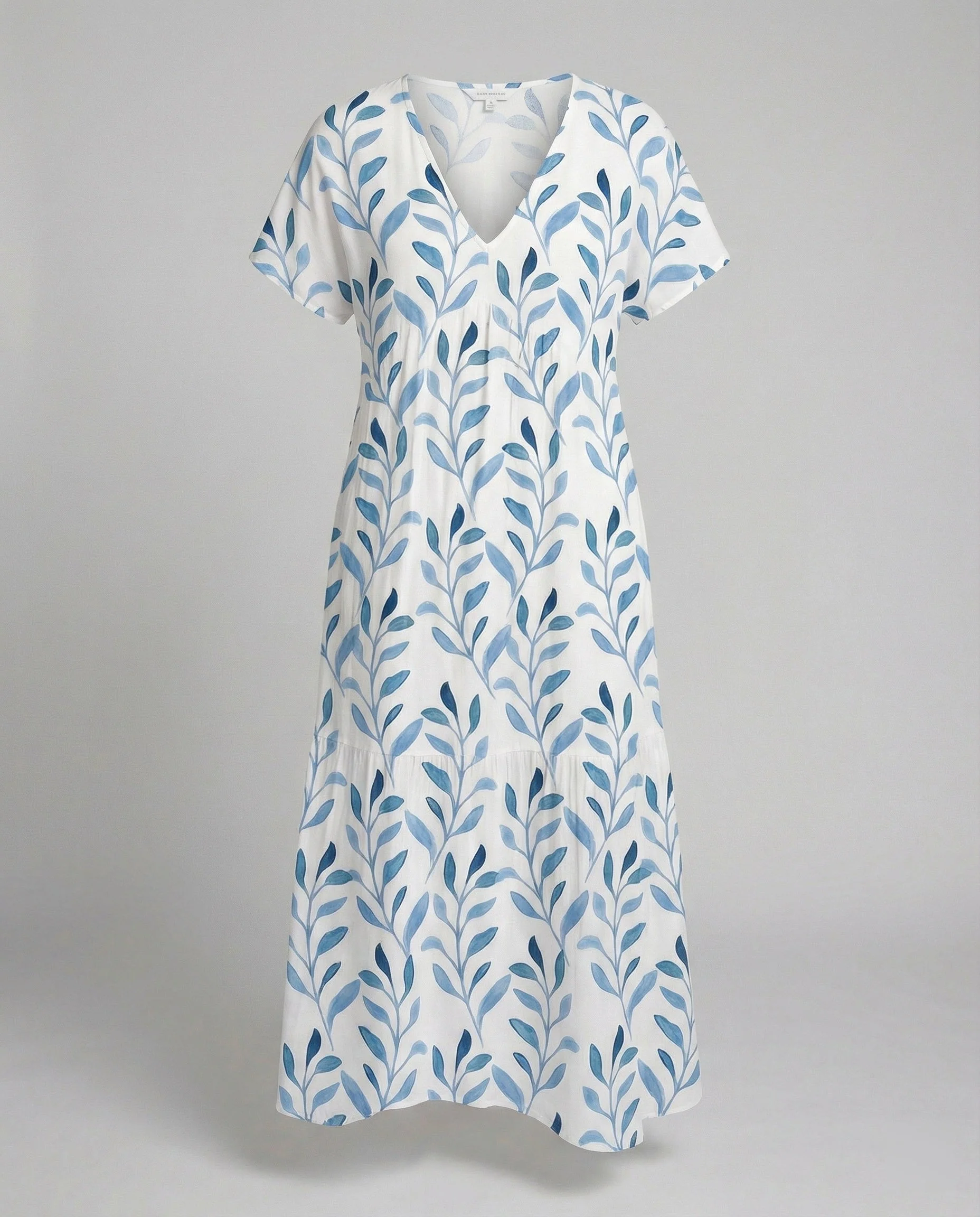 Luftiges Sommerkleid mit kurzen Ärmeln und Allover-Blattdruck - Image 3