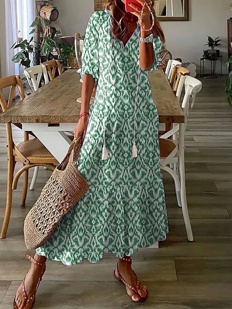 Luftiges Langarm-Sommerkleid Damenstil 2024