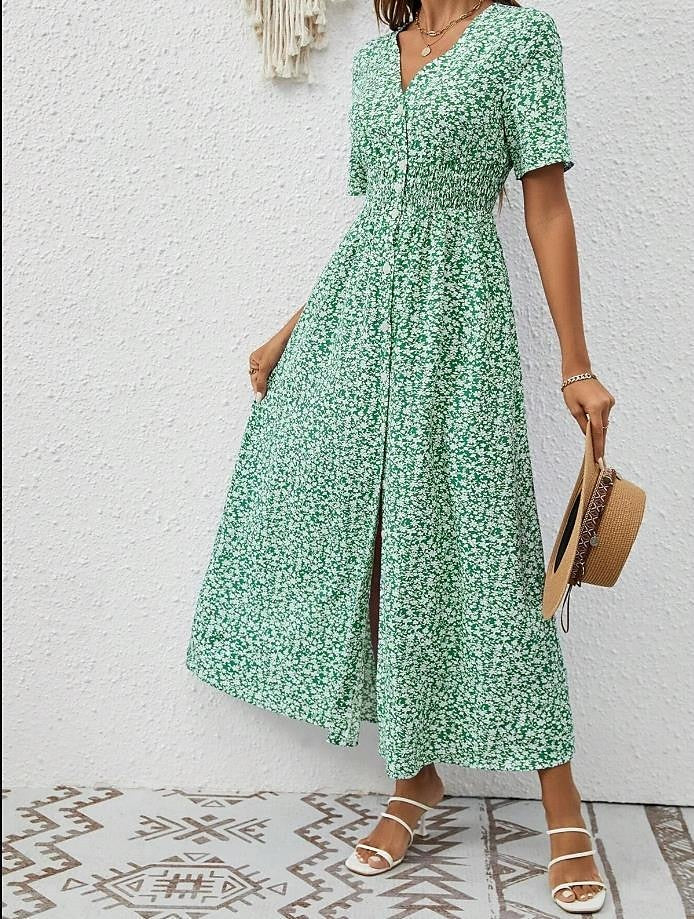 Luftiges Maxikleid mit kurzen Ärmeln und V-Ausschnitt - Image 2