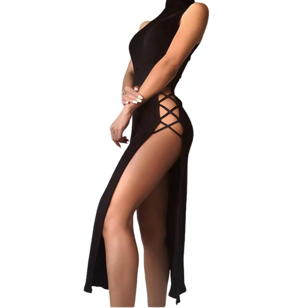 Maxikleid mit Nackenträgern und Schnürdetails an der Seite - Image 2