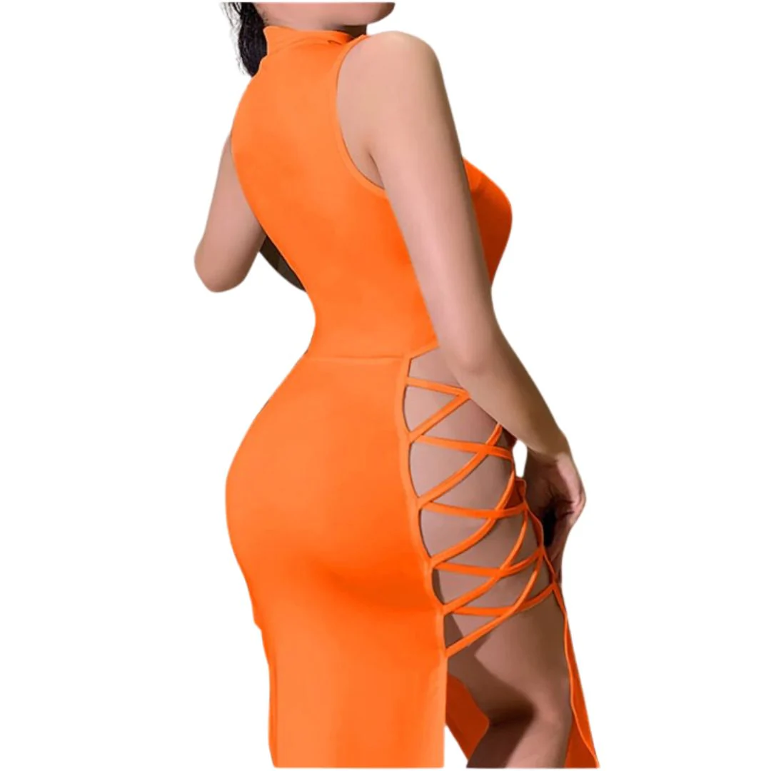 Maxikleid mit Nackenträgern und Schnürdetails an der Seite - Image 7