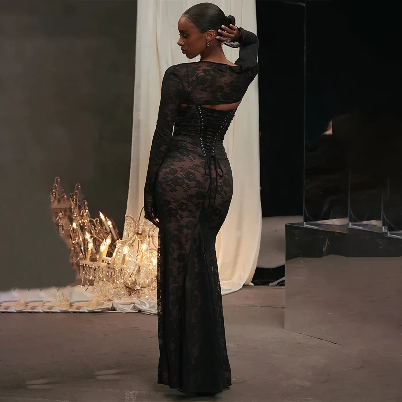 Maxikleid mit Spitzenstickerei und Sling - Image 2