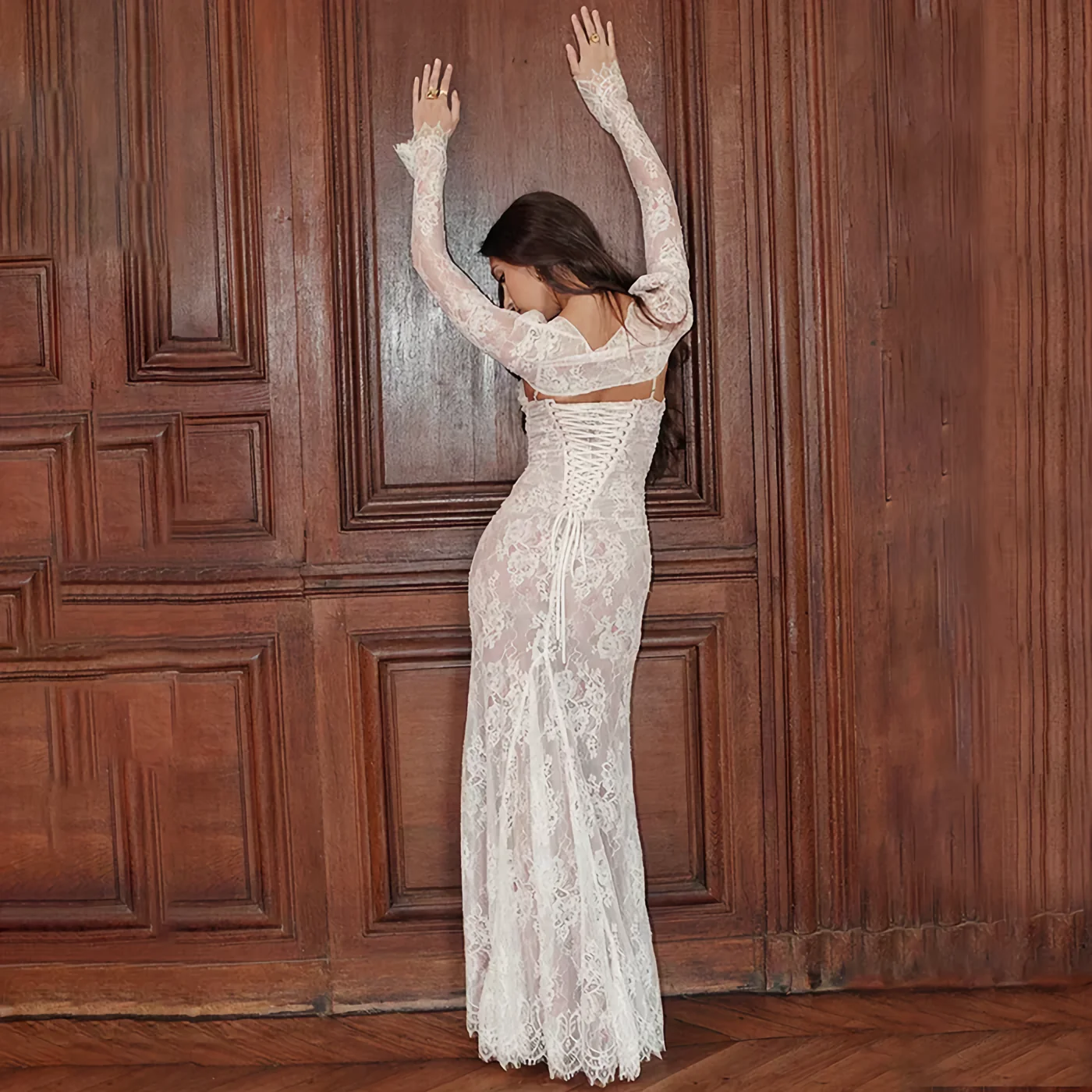 Maxikleid mit Spitzenstickerei und Sling - Image 4