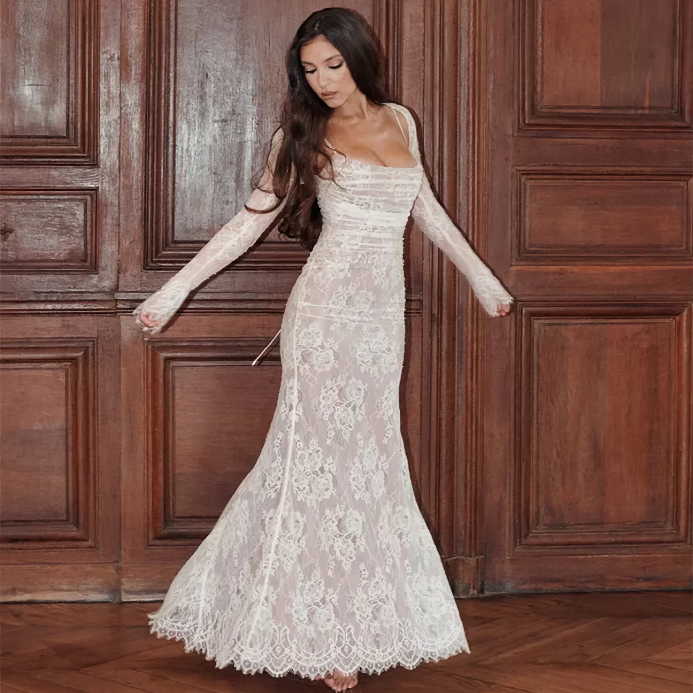 Maxikleid mit Spitzenstickerei und Sling - Image 7