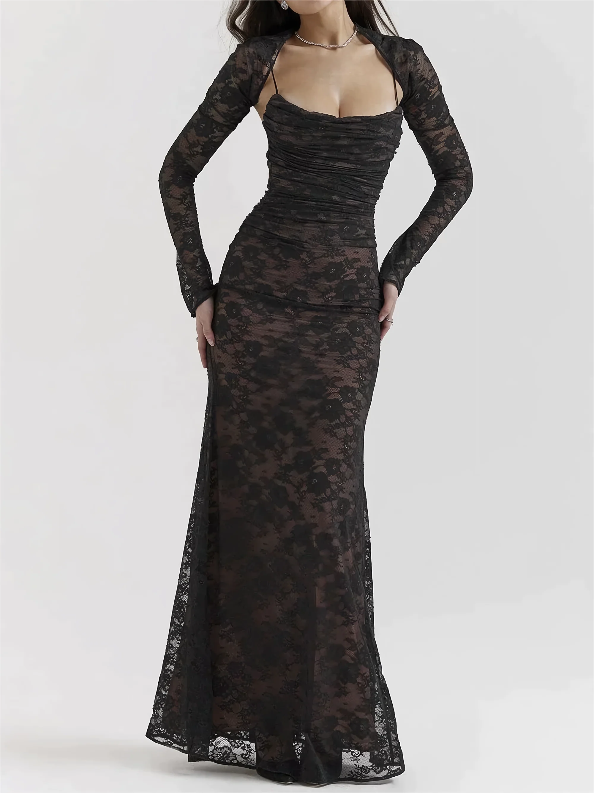 Maxikleid mit Spitzenstickerei und Sling - Image 8