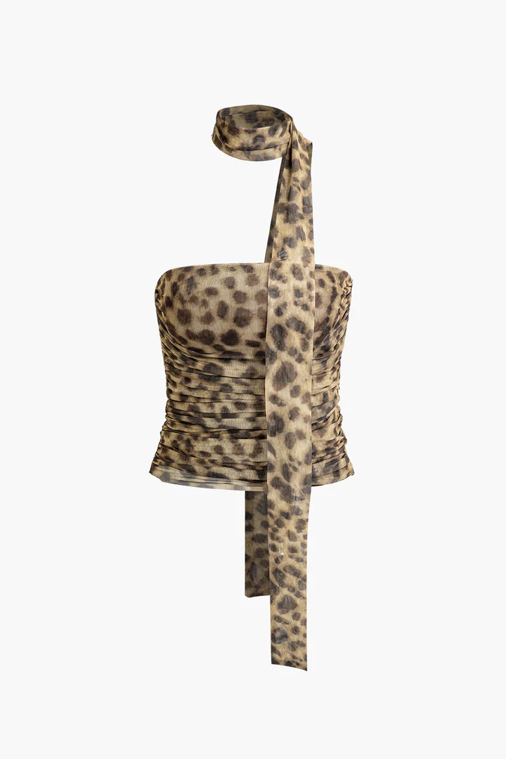 Neckholder-Top aus Netzstoff mit Leopardenmuster - Image 2