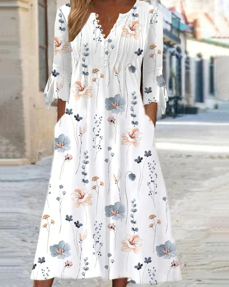 Heidi-Mode | Modisches Midikleid aus Baumwollmischung mit Blümchenmuster