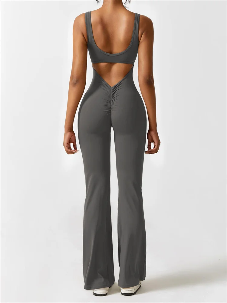 ärmelloser Jumpsuit mit ausgeschnittenem Rücken und weit ausgestellten Beinen - Image 2