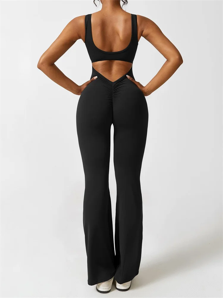 ärmelloser Jumpsuit mit ausgeschnittenem Rücken und weit ausgestellten Beinen - Image 4