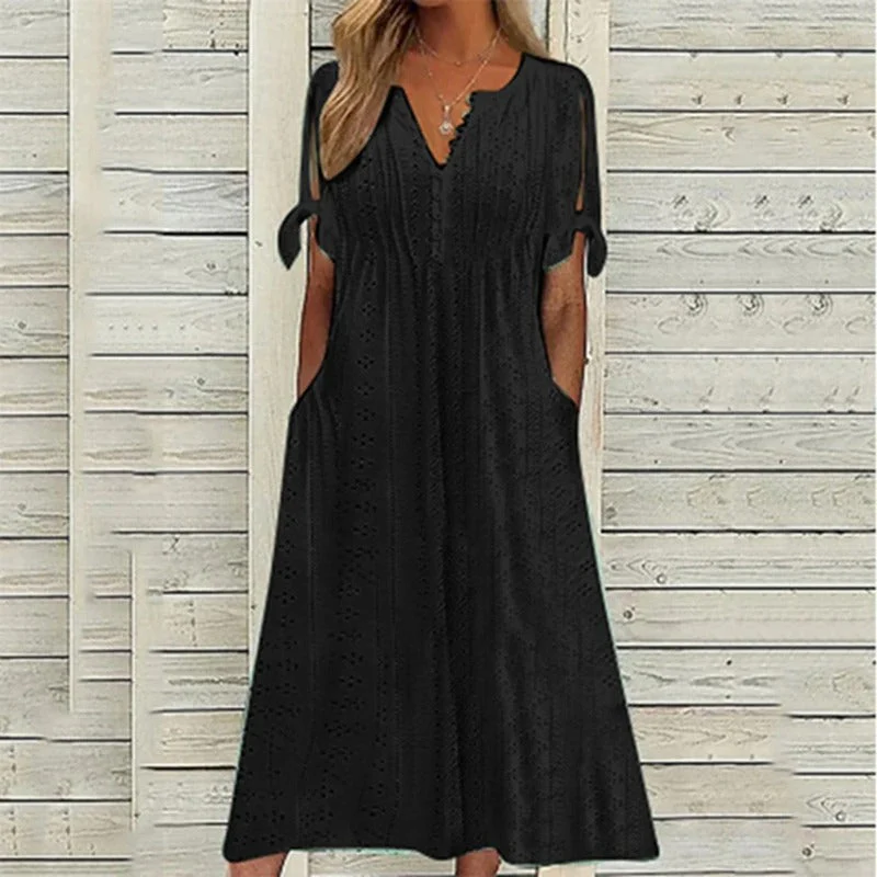 Sommerliches V-Ausschnitt Kleid mit Spitzenakzenten für Damen - Image 2