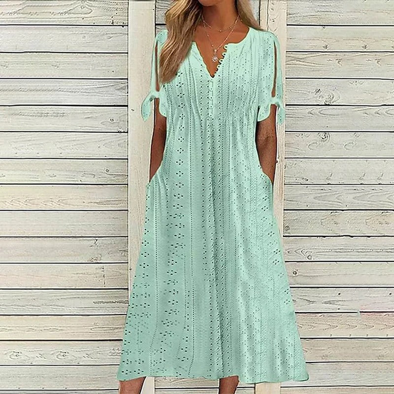 Sommerliches V-Ausschnitt Kleid mit Spitzenakzenten für Damen - Image 3