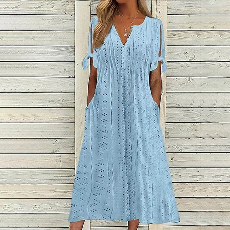 Sommerliches V-Ausschnitt Kleid mit Spitzenakzenten für Damen - Image 4
