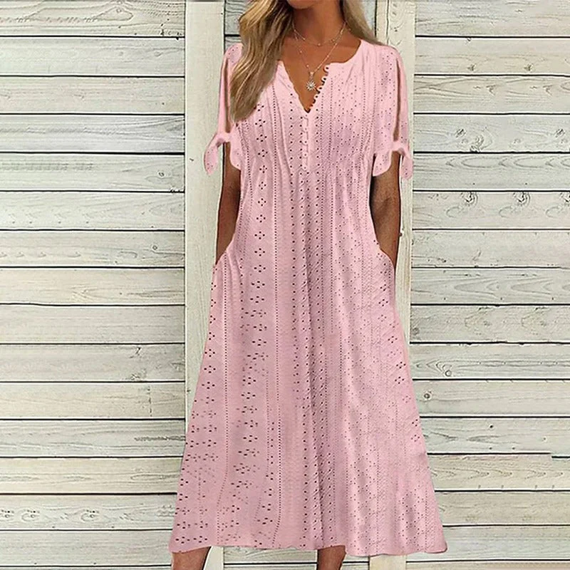 Sommerliches V-Ausschnitt Kleid mit Spitzenakzenten für Damen - Image 5