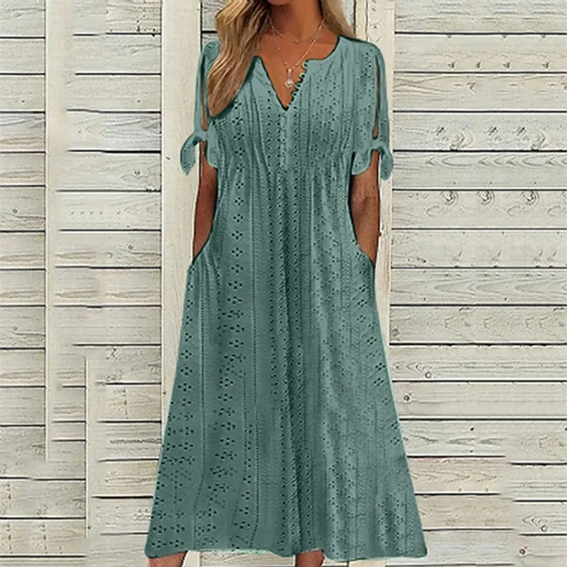 Sommerliches V-Ausschnitt Kleid mit Spitzenakzenten für Damen - Image 6