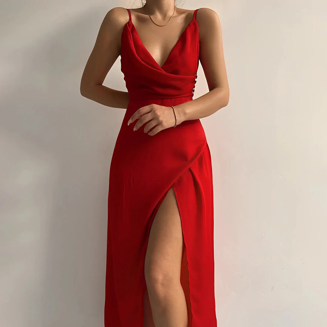 Spaghetti-Träger V-Ausschnitt Midi Kleid - Image 13