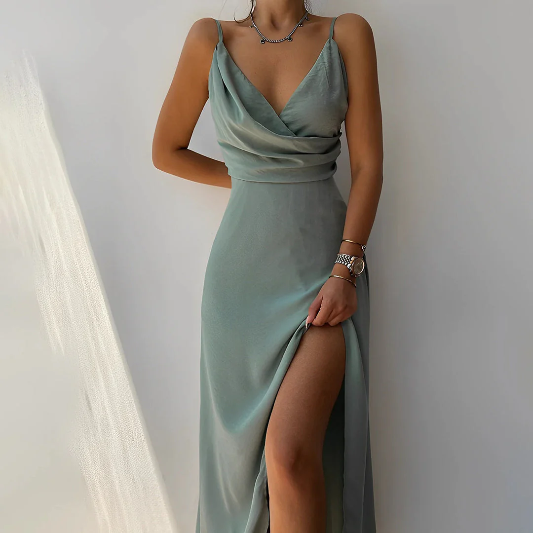 Spaghetti-Träger V-Ausschnitt Midi Kleid - Image 14
