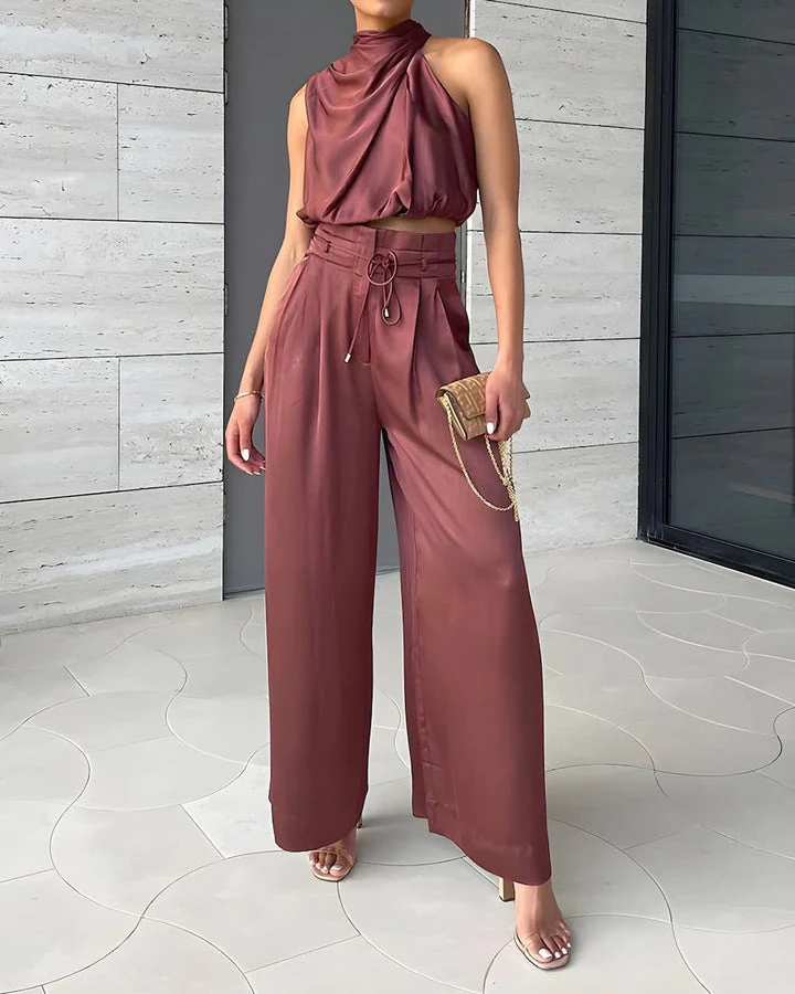 Stilvolles Set aus schlichtem Oberteil und Hose mit weitem Bein - Image 4