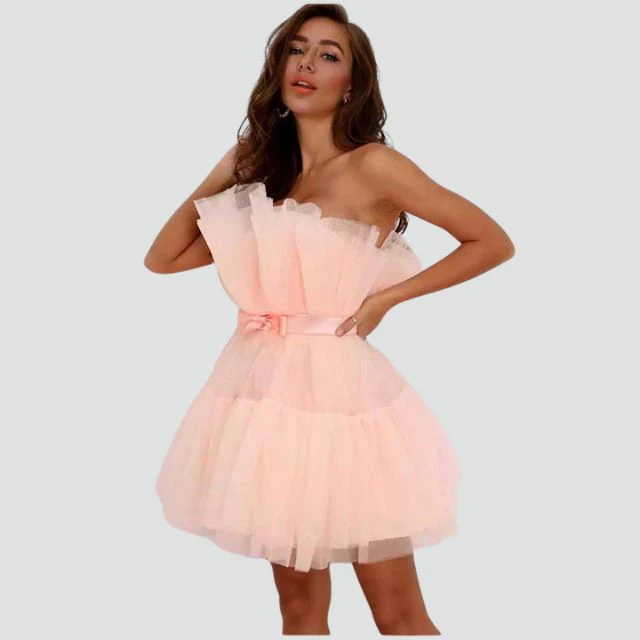 Trägerloses Tüllkleid mit mehrlagigem Rock - Image 3