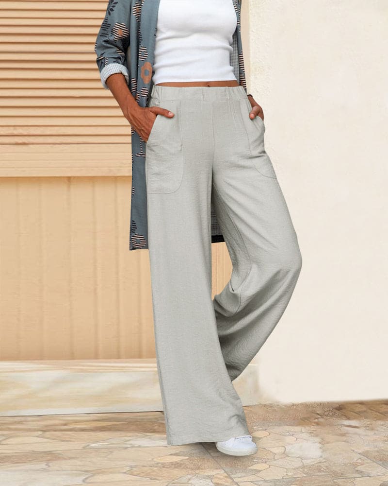 weiche lässige weite Hose mit elastischem Taillenbund und Taschen - Image 2