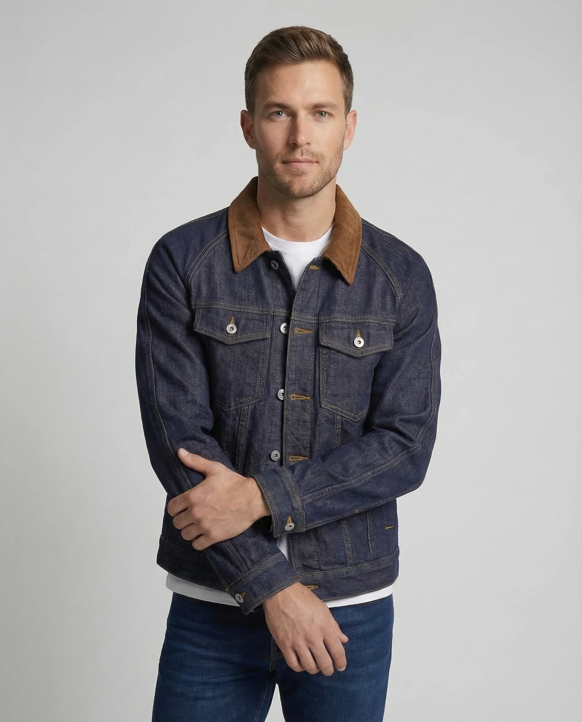 Herren Jeansjacke Cordkragen Karofutter - Image 2