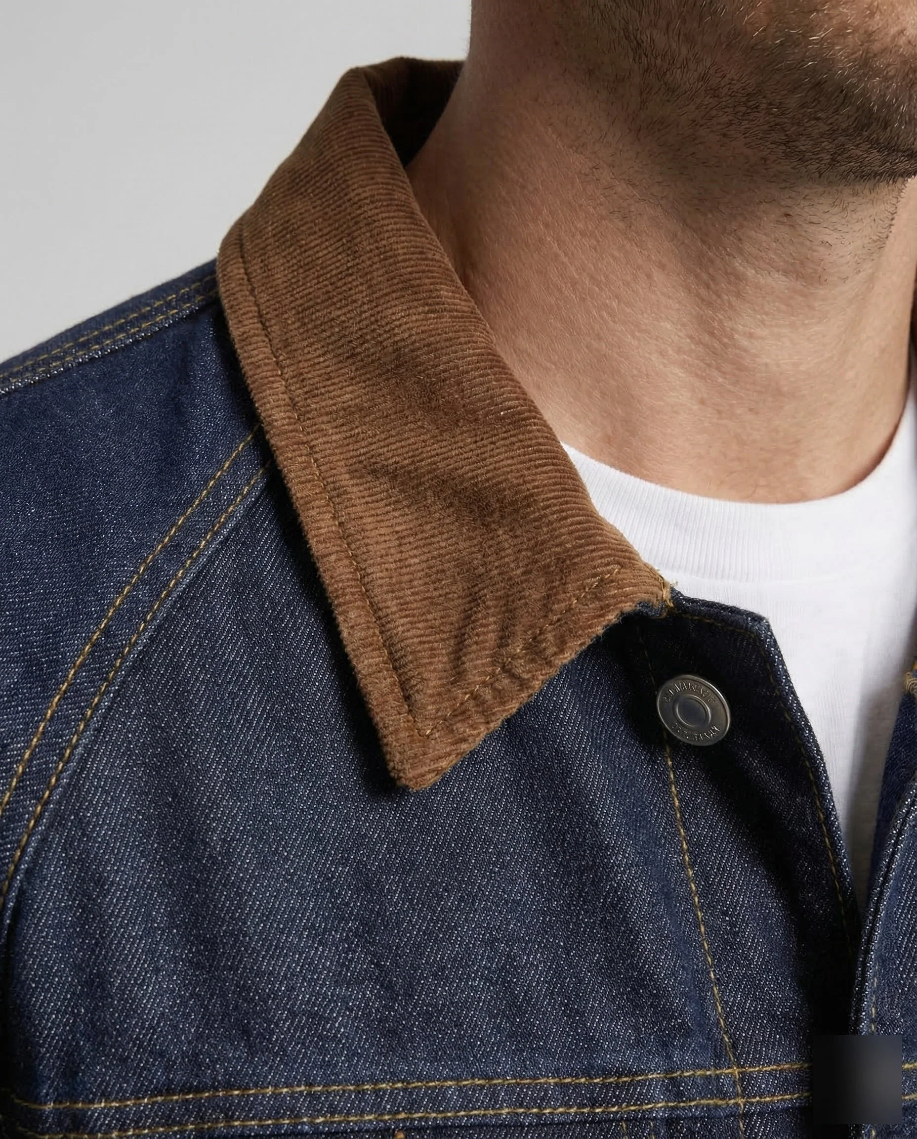 Herren Jeansjacke Cordkragen Karofutter - Image 3