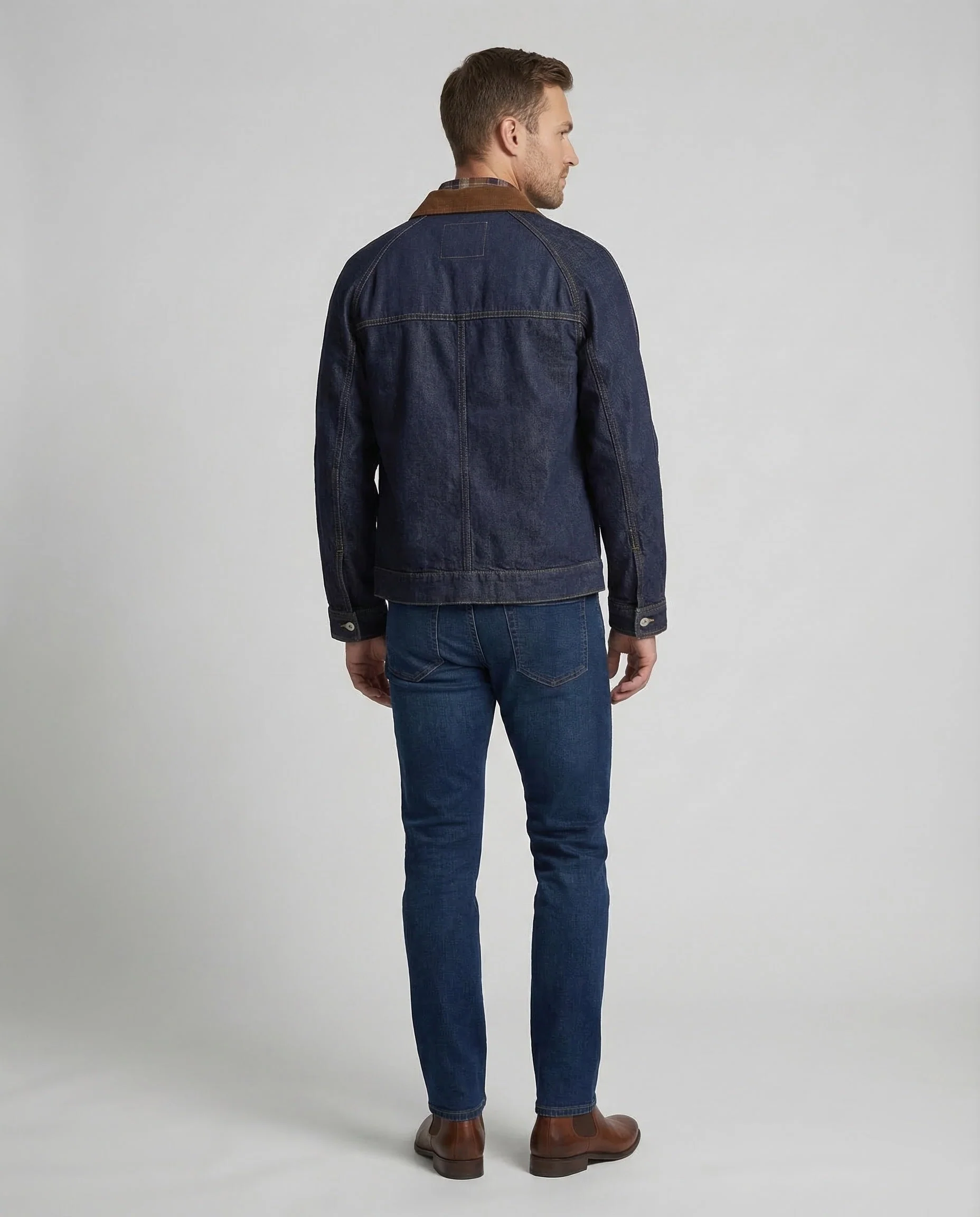 Herren Jeansjacke Cordkragen Karofutter - Image 4