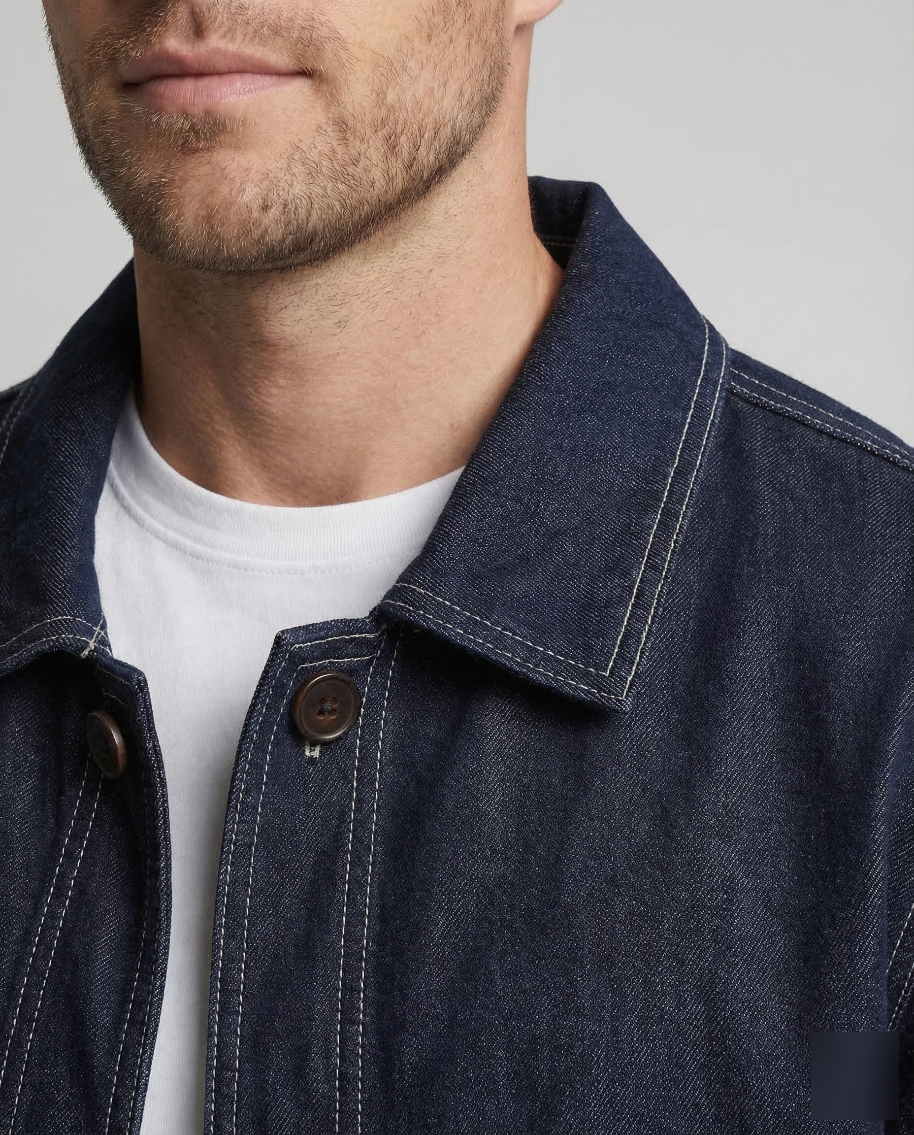 Herren Workerjacke Jeansstoff Kontrastnähte - Image 3