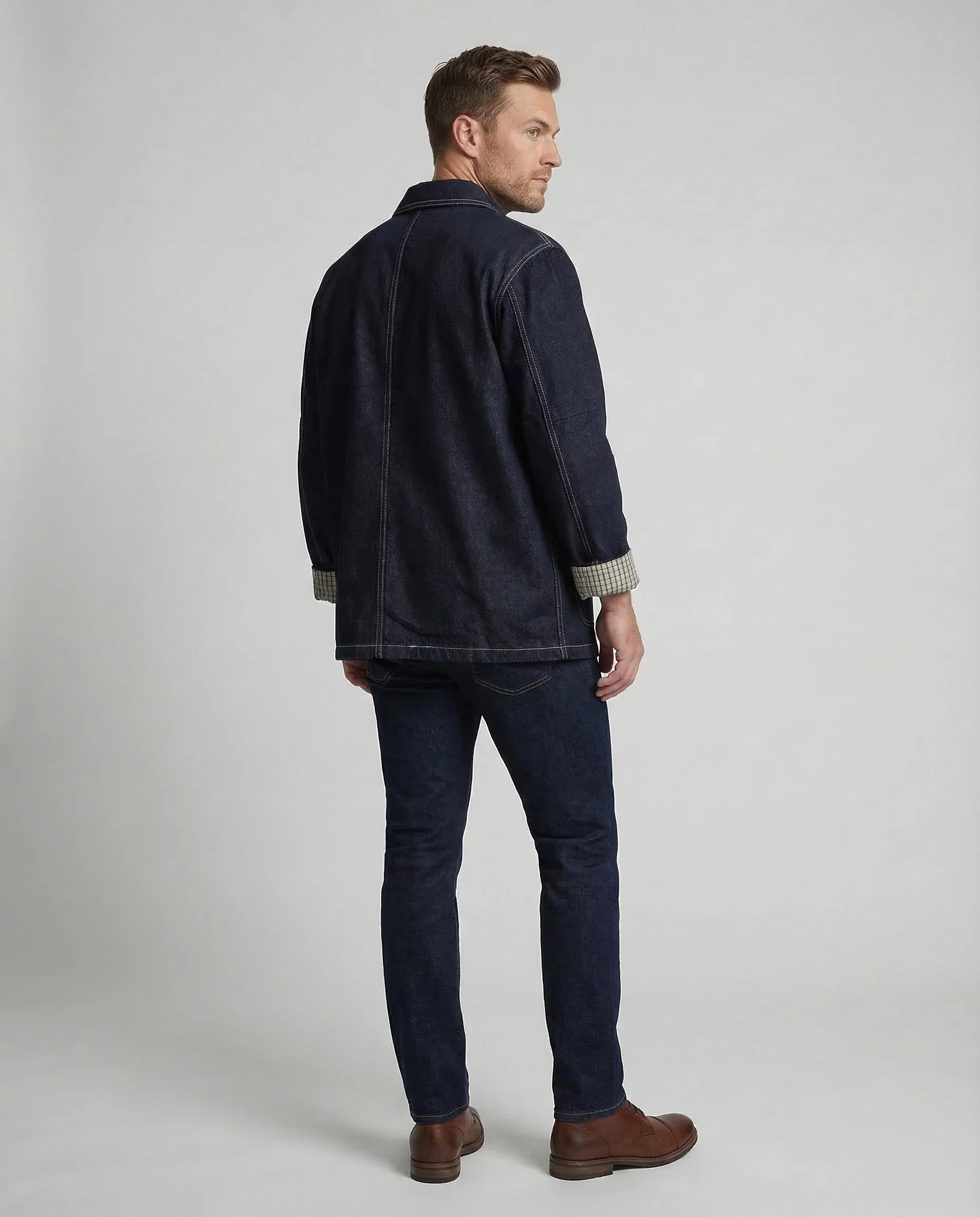 Herren Workerjacke Jeansstoff Kontrastnähte - Image 4