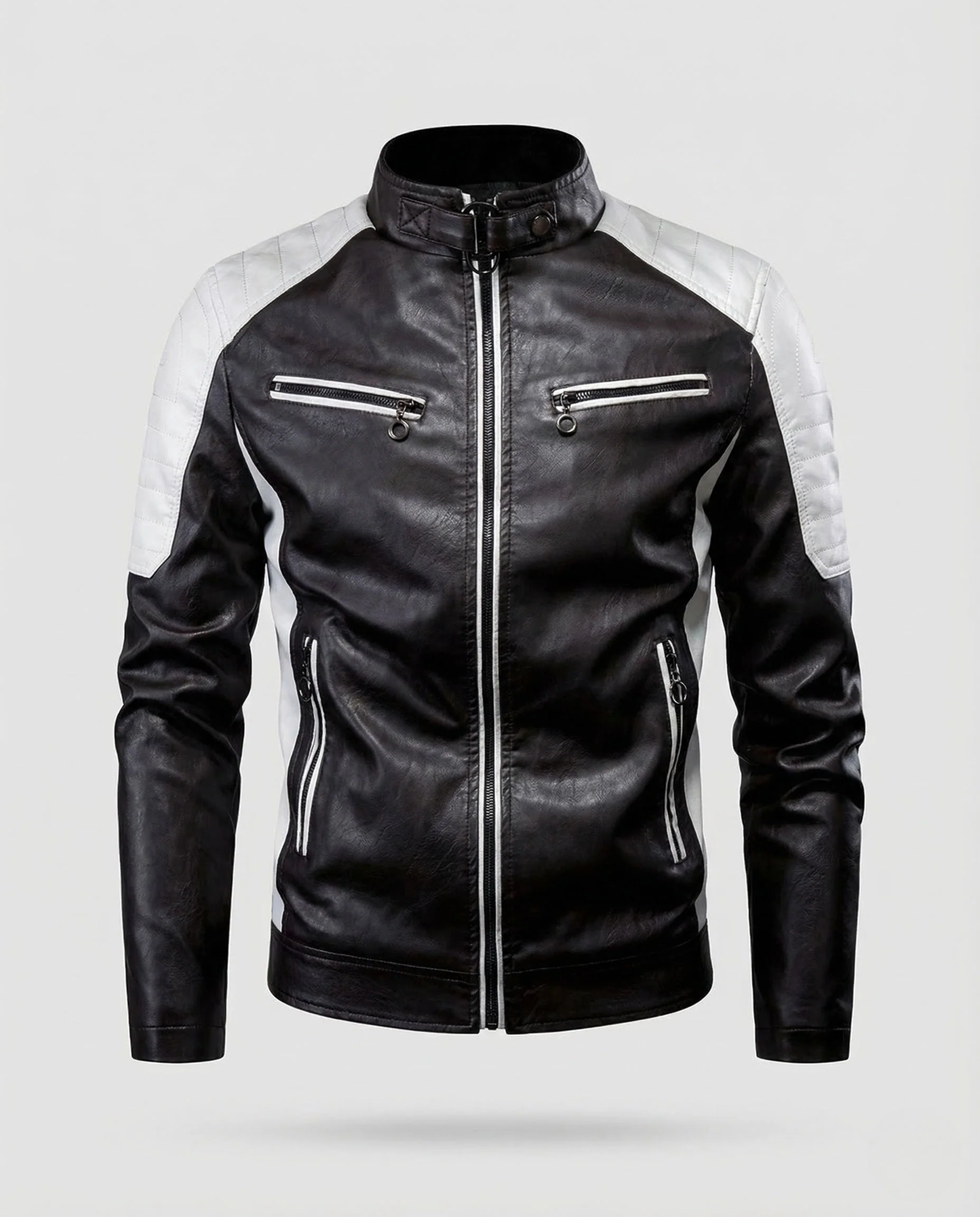 Herren Kunstleder Bikerjacke Steppschulter - Image 5