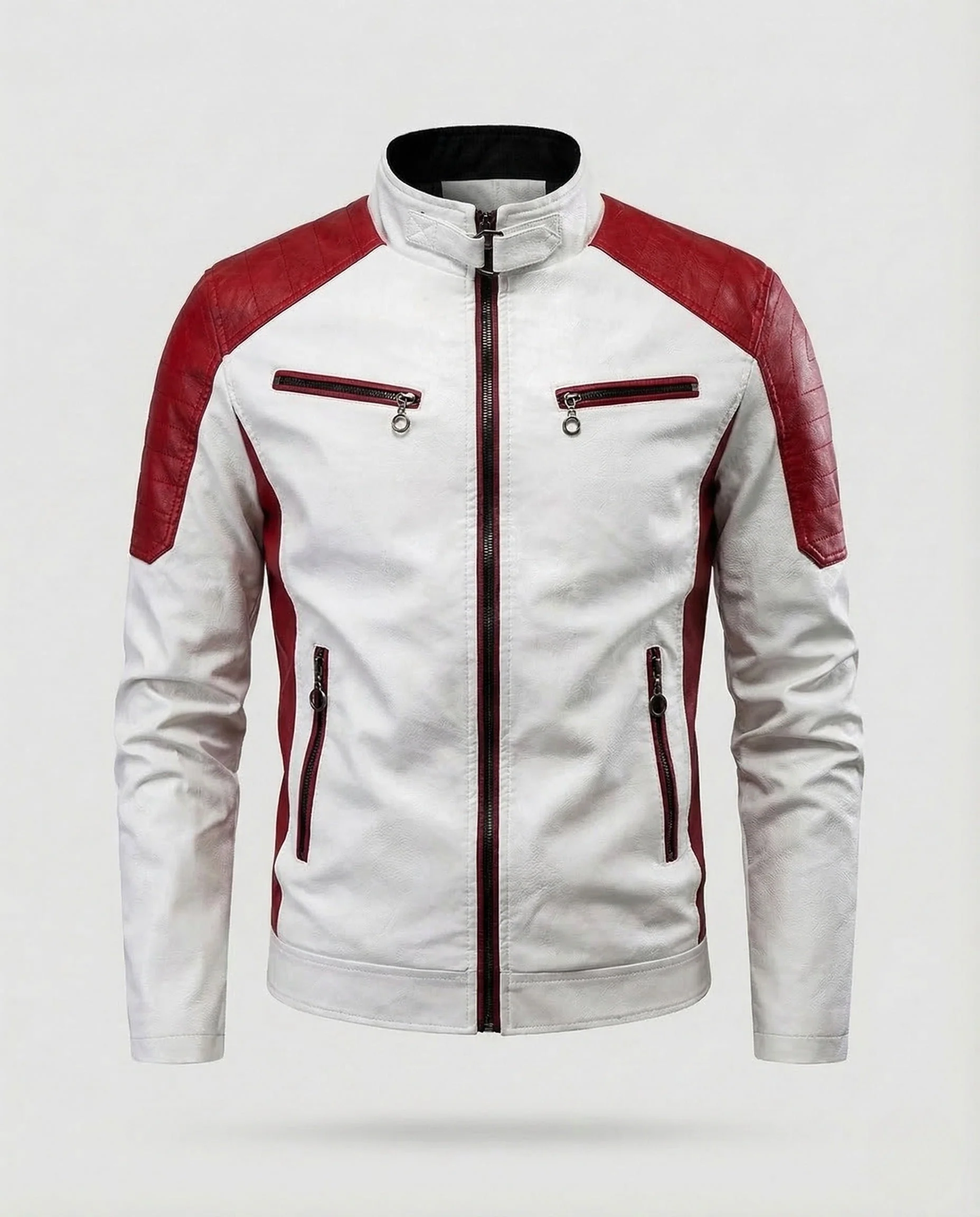 Herren Kunstleder Bikerjacke Steppschulter - Image 6
