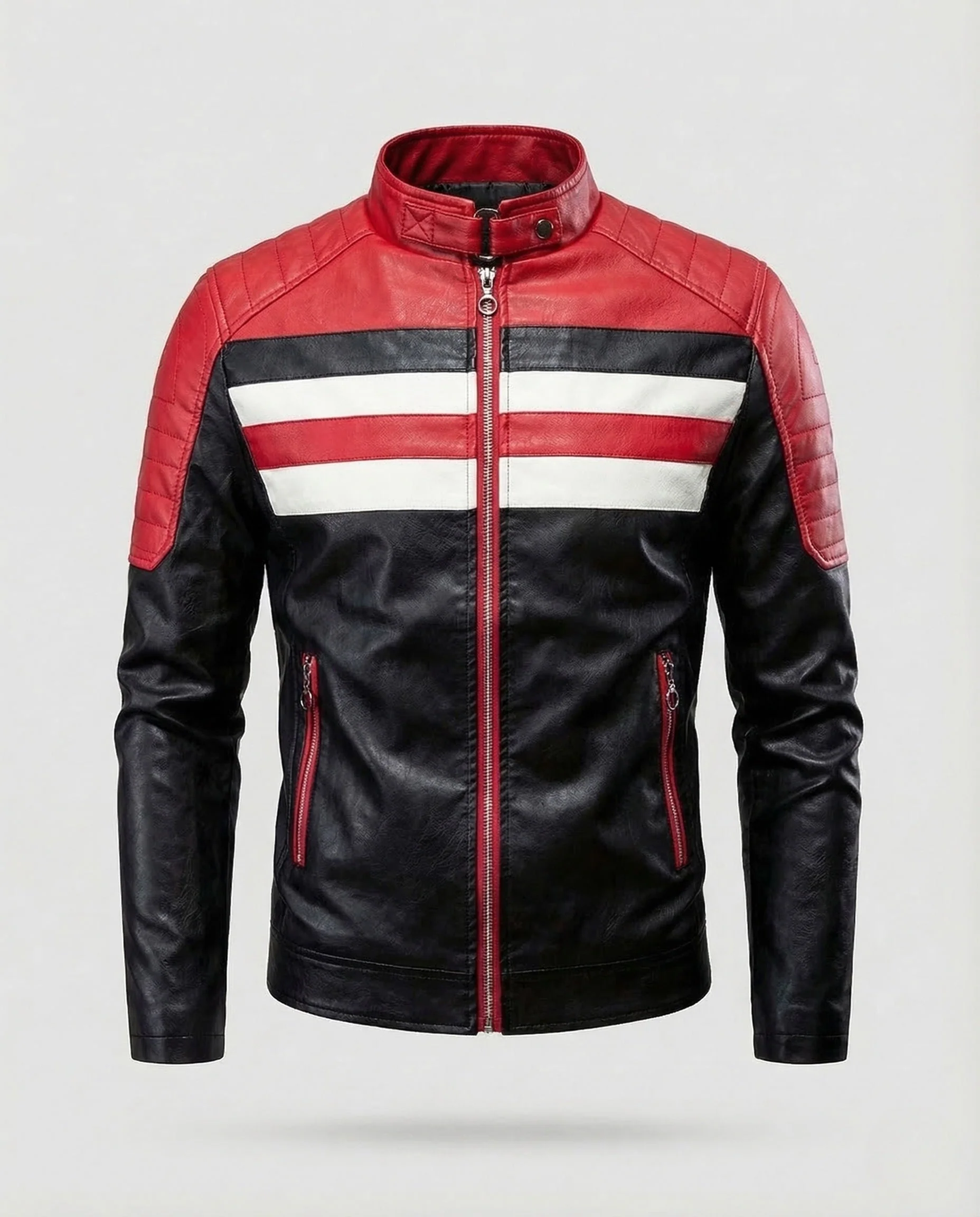 Herren Kunstleder Bikerjacke Steppschulter - Image 7