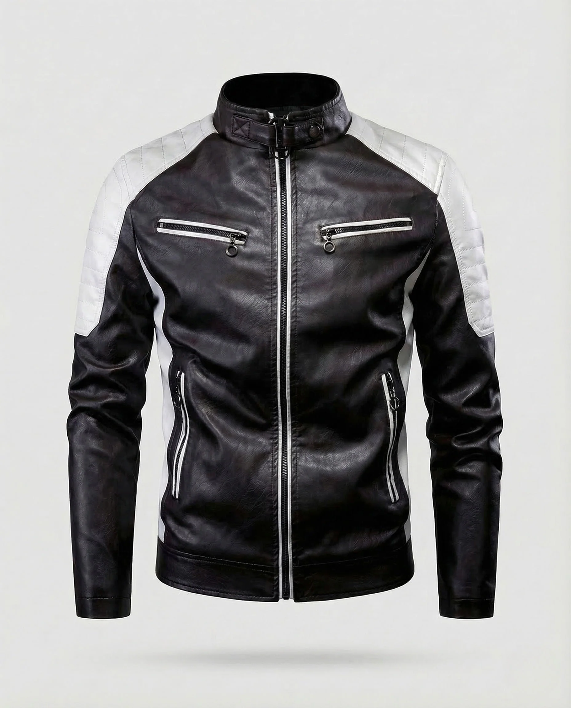 Herren Kunstleder Bikerjacke Steppschulter - Image 8